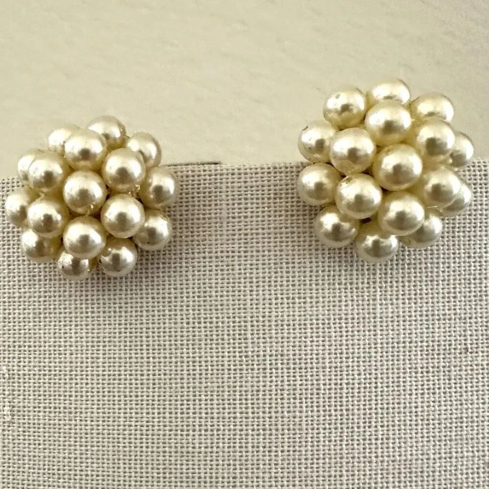 Faux pearl gold tone clip on earrings